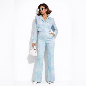 Cache Vintage Rainbow Tie Dye Pantsuit Set size S/8 Retro Chic 2 Piece